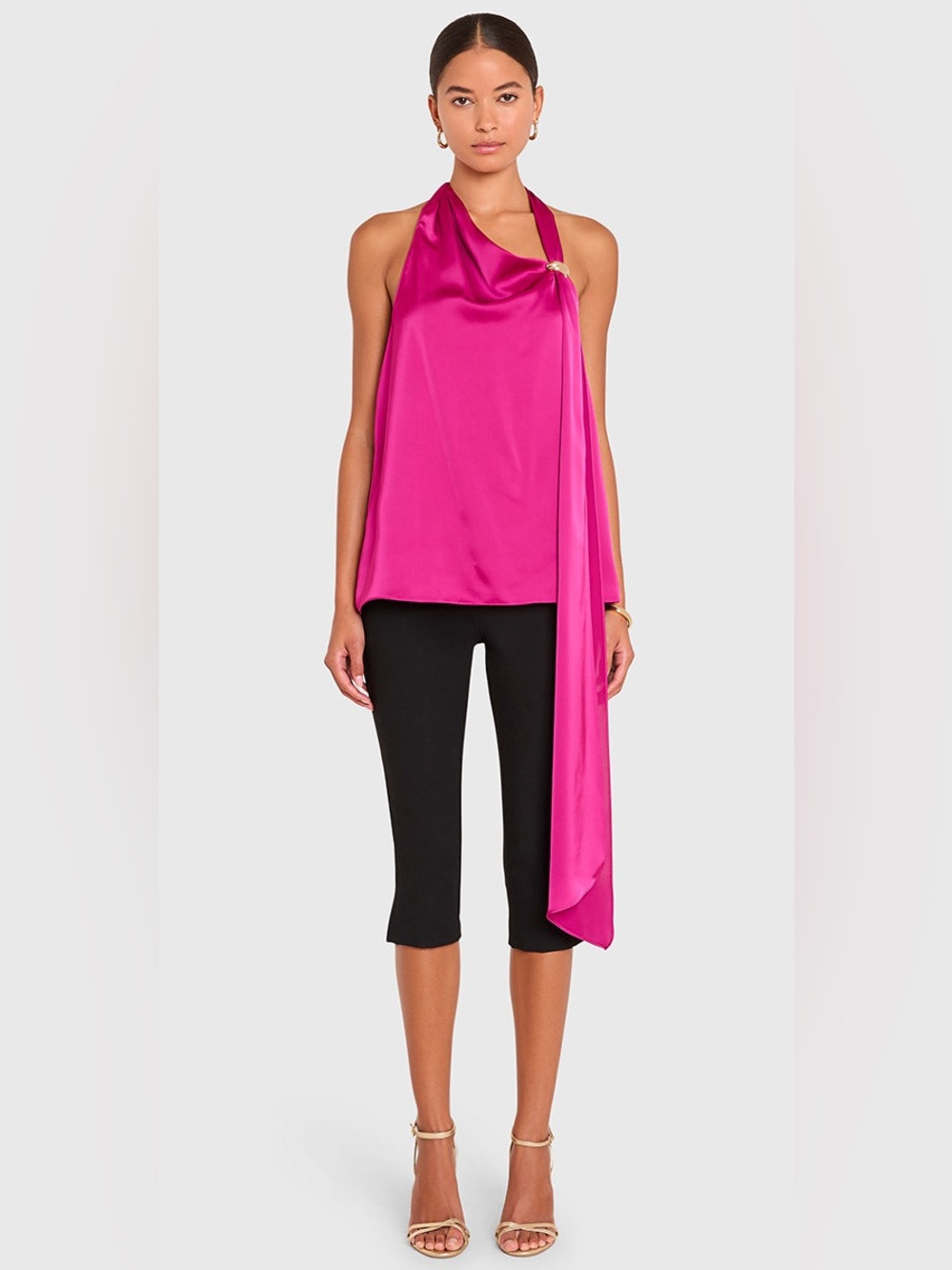 AMANDA UPRICHARD Sonya Satin Halter Top Juneberry Pink Size Small